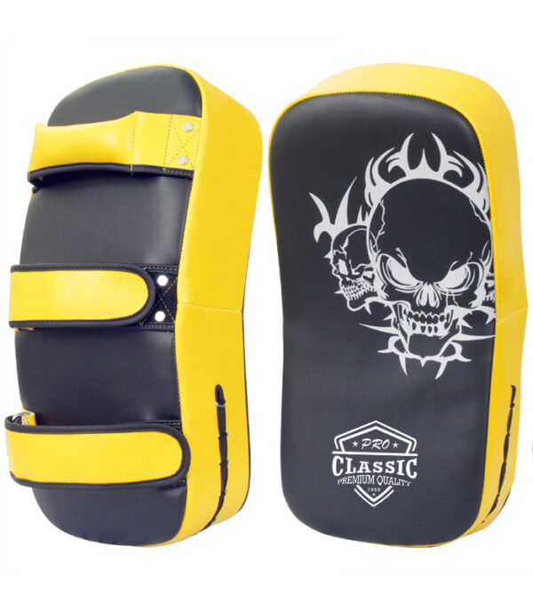 High-quality kicking shields and Thai kick pads manufactured in Pakistan, designed for martial arts, MMA, and Muay Thai training.