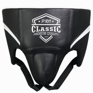 Professional-grade groin guard manufactured for combat sports, featuring impact-resistant padding and a secure fit.