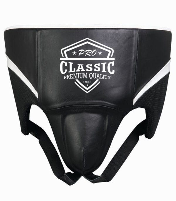Professional-grade groin guard manufactured for combat sports, featuring impact-resistant padding and a secure fit.