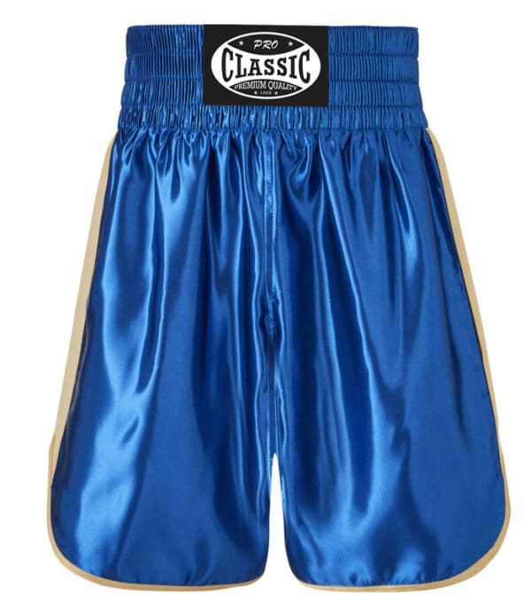 Satin boxing shorts in silver and orange for fightwear brands.