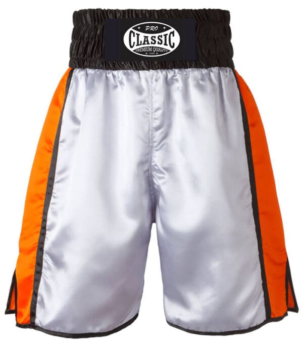 Custom boxing shorts with OEM branding and design options.