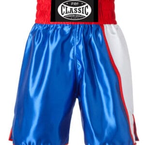 OEM boxing shorts in satin with brand customization options.