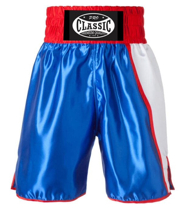 OEM boxing shorts in satin with brand customization options.