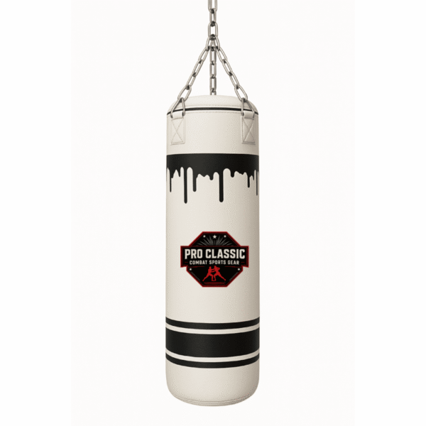 OEM punching bag in black and white leather for boxing and MMA training