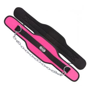 padded dip belt wholesale in pink and black color with steel chain and logo branding
