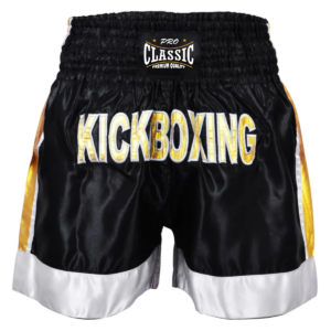 Premium kickboxing competition shorts manufactured with lightweight performance fabrics, custom branding, OEM private label customization, and reinforced stitching.