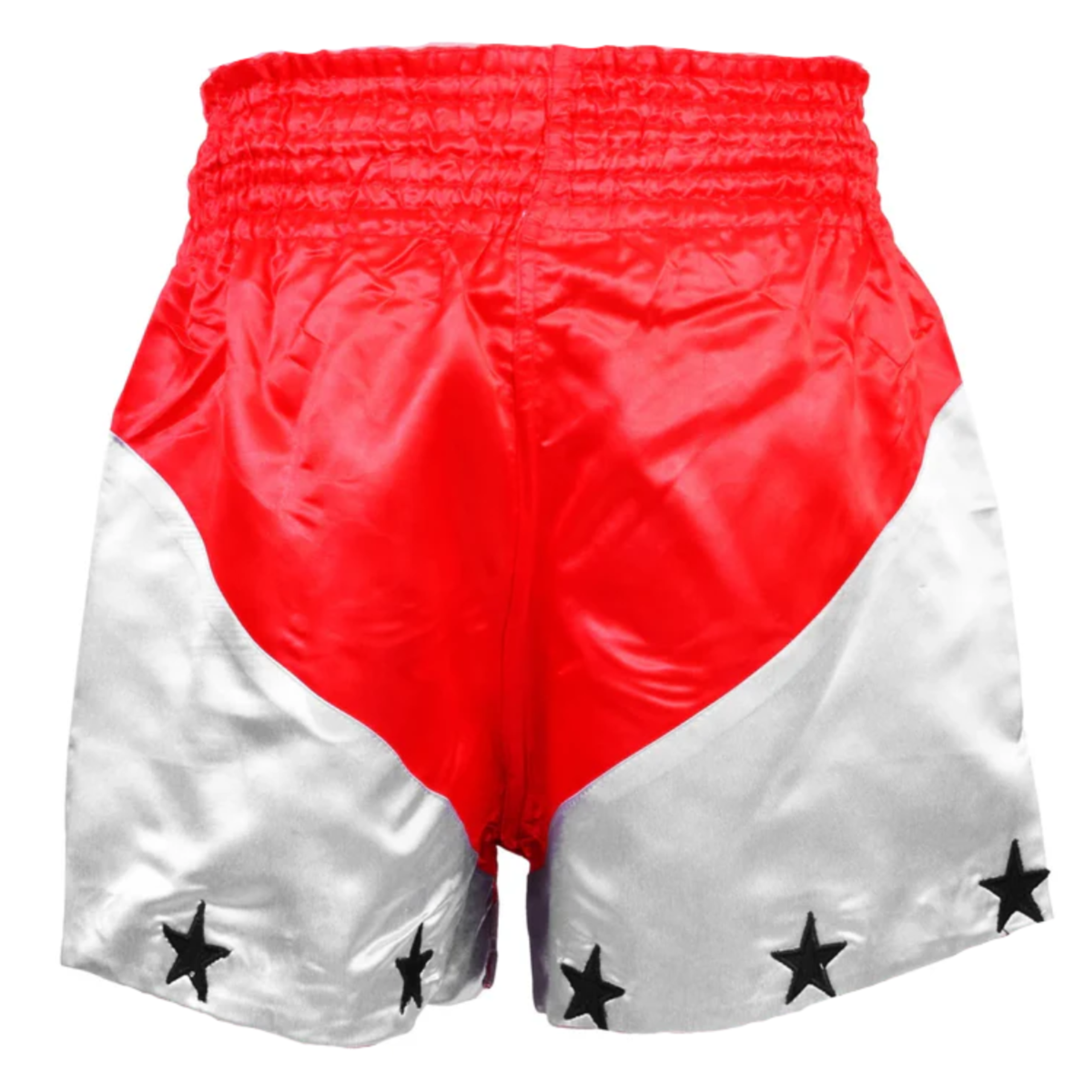 OEM Kickboxing Shorts | Private Label Fight Shorts Manufacturer 2 Back view of OEM kickboxing shorts featuring custom sublimation artwork, private label branding, reinforced stitching, and an athletic competition fit.